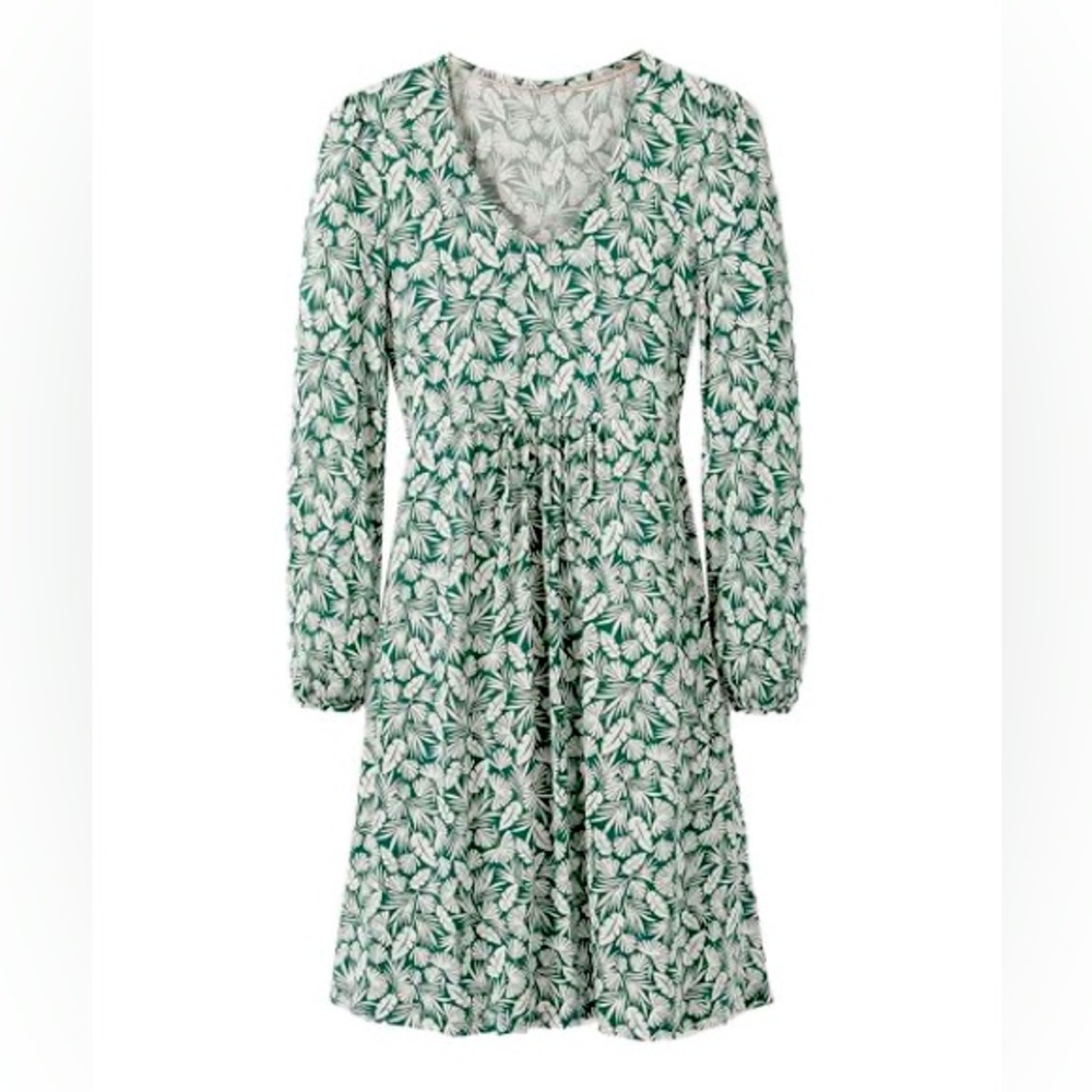 Boden Green Palm Leaf Hattie V-Neck Empire-Waist Dress 6